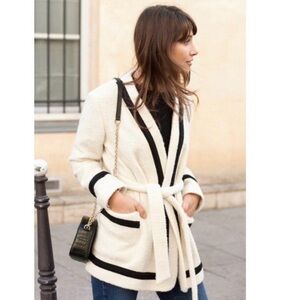Sezane Mike Coat Wrap Coat Cream and Black size 34 / US Size 2
